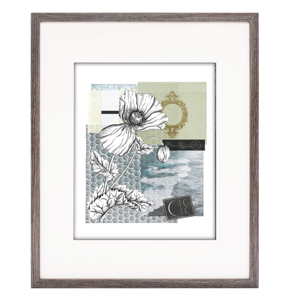 Matted Fine Art Collage Print 11x14 | White Poppy